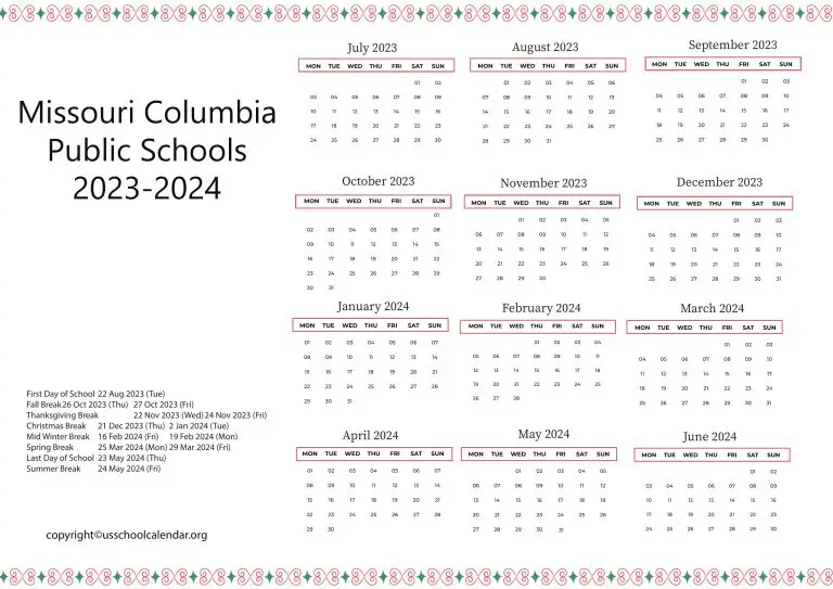 Missouri Columbia Public Schools Calendar 20232024