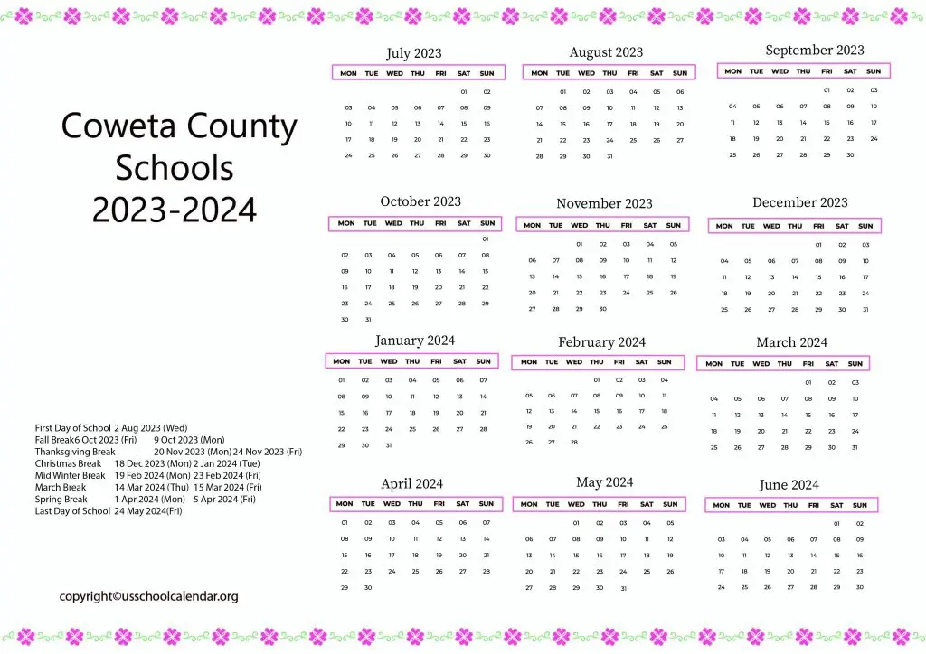 Coweta County School District Calendar