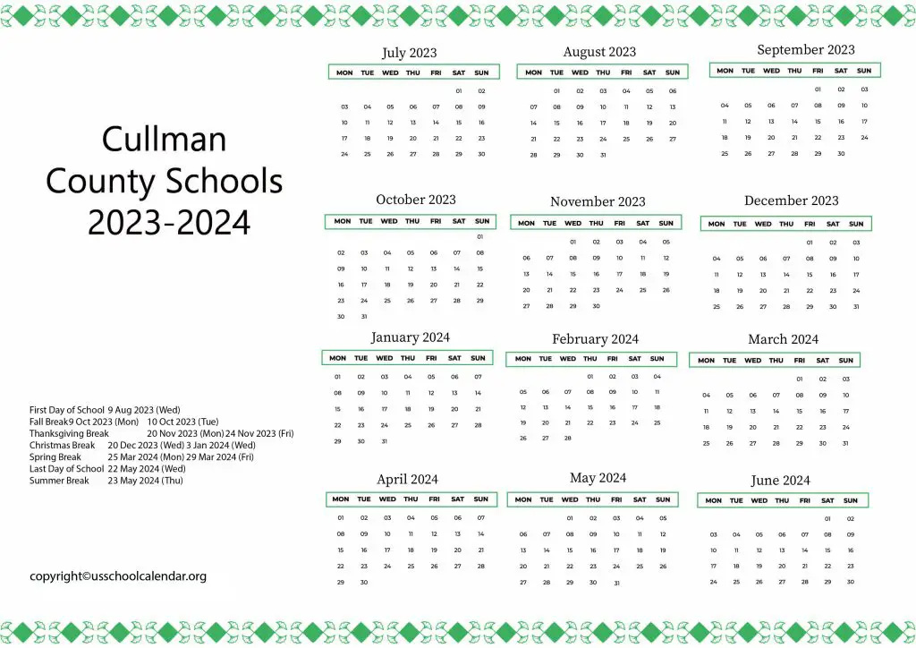 Cullman County Schools Holiday Calendar