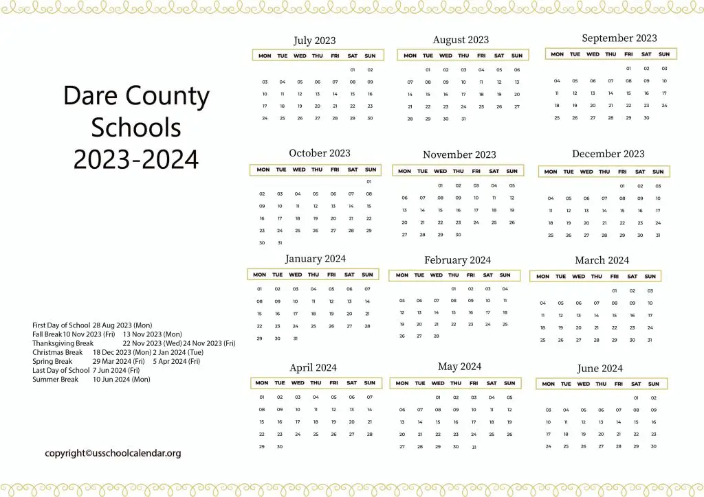 Dare County Public Schools Calendar