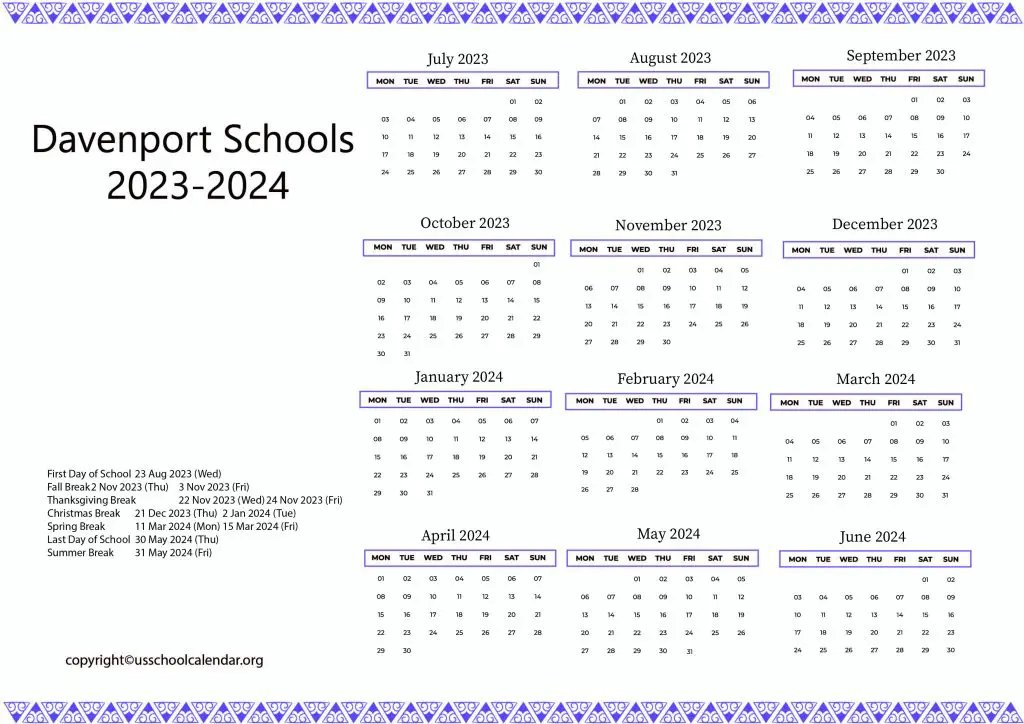 Davenport Community School District Calendar