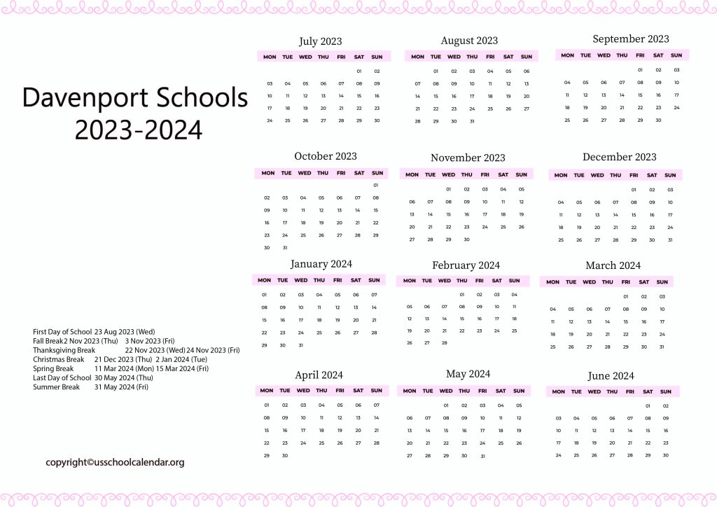 Davenport Schools Calendar With Holidays 2023 2024