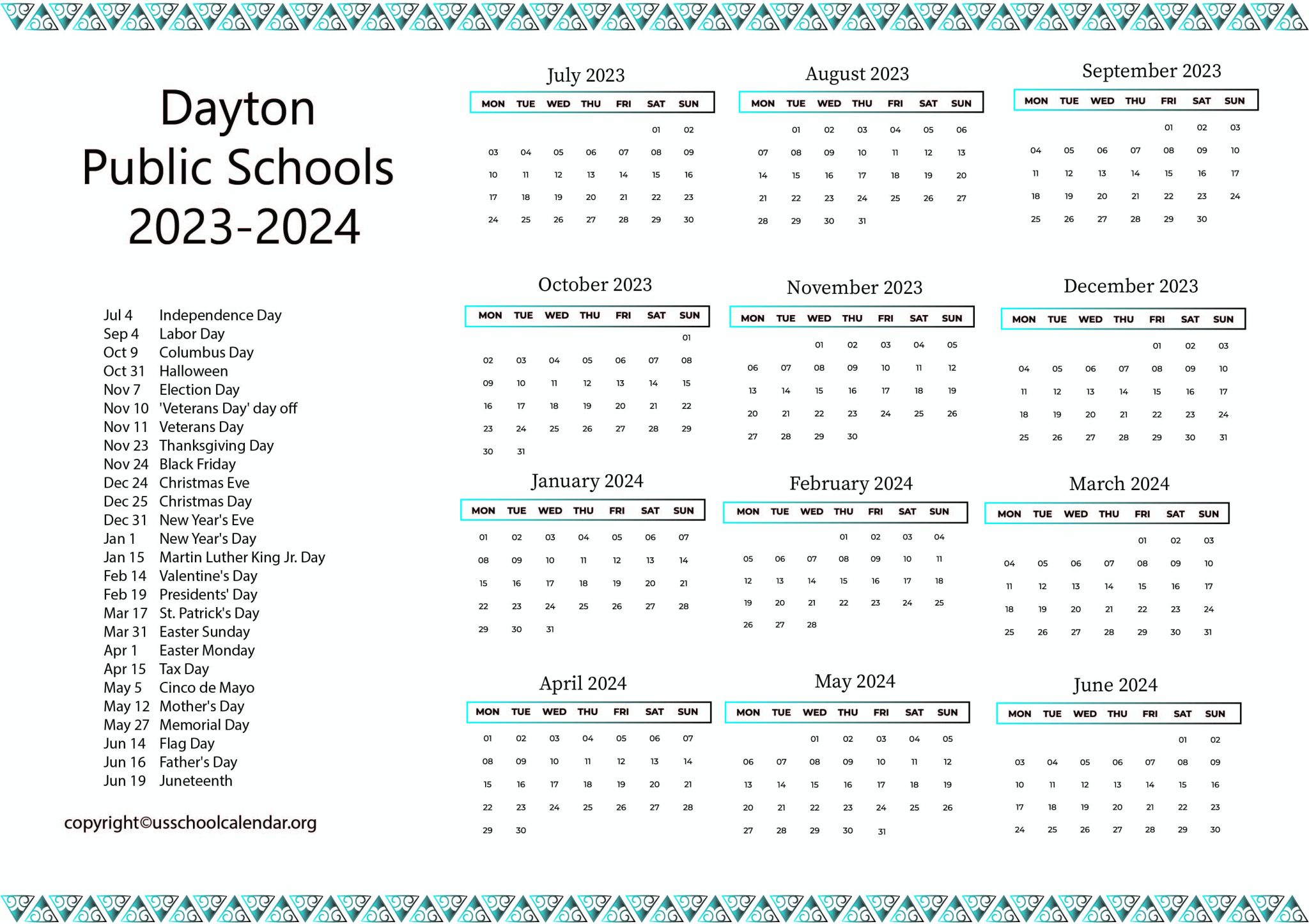 Dayton Public Schools Calendar With Holidays 2023 2024