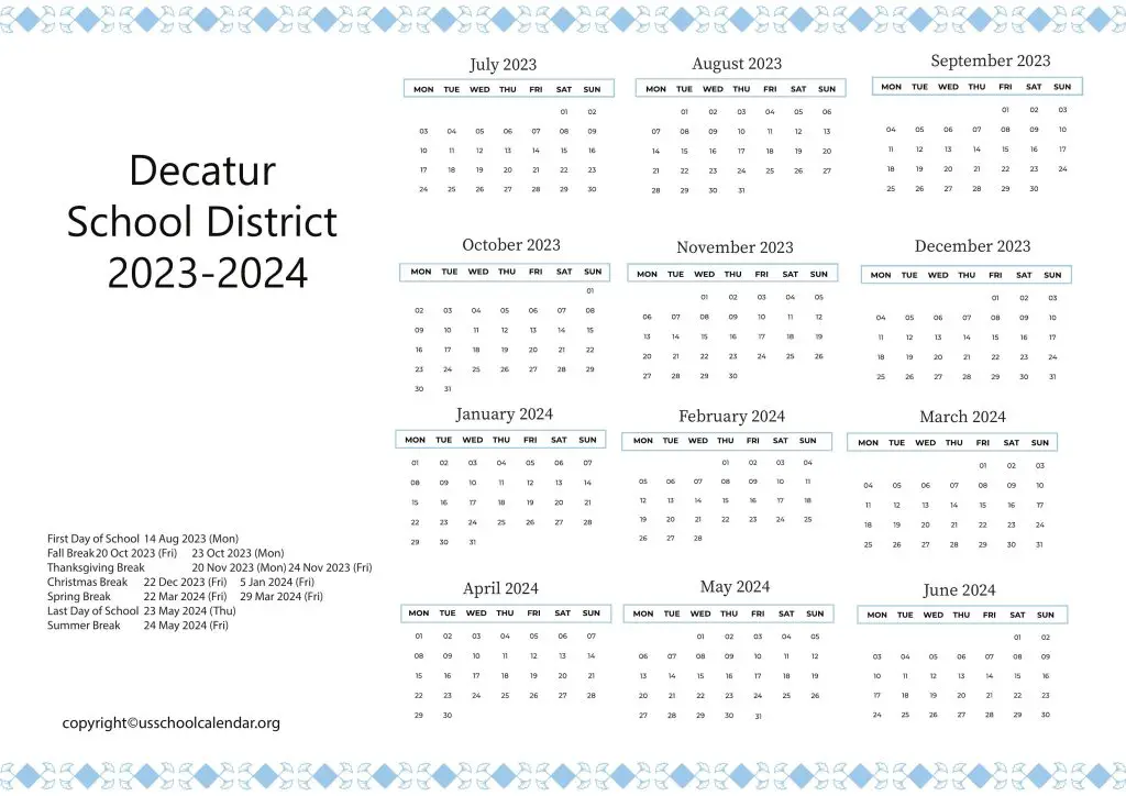 Decatur School District Calendar