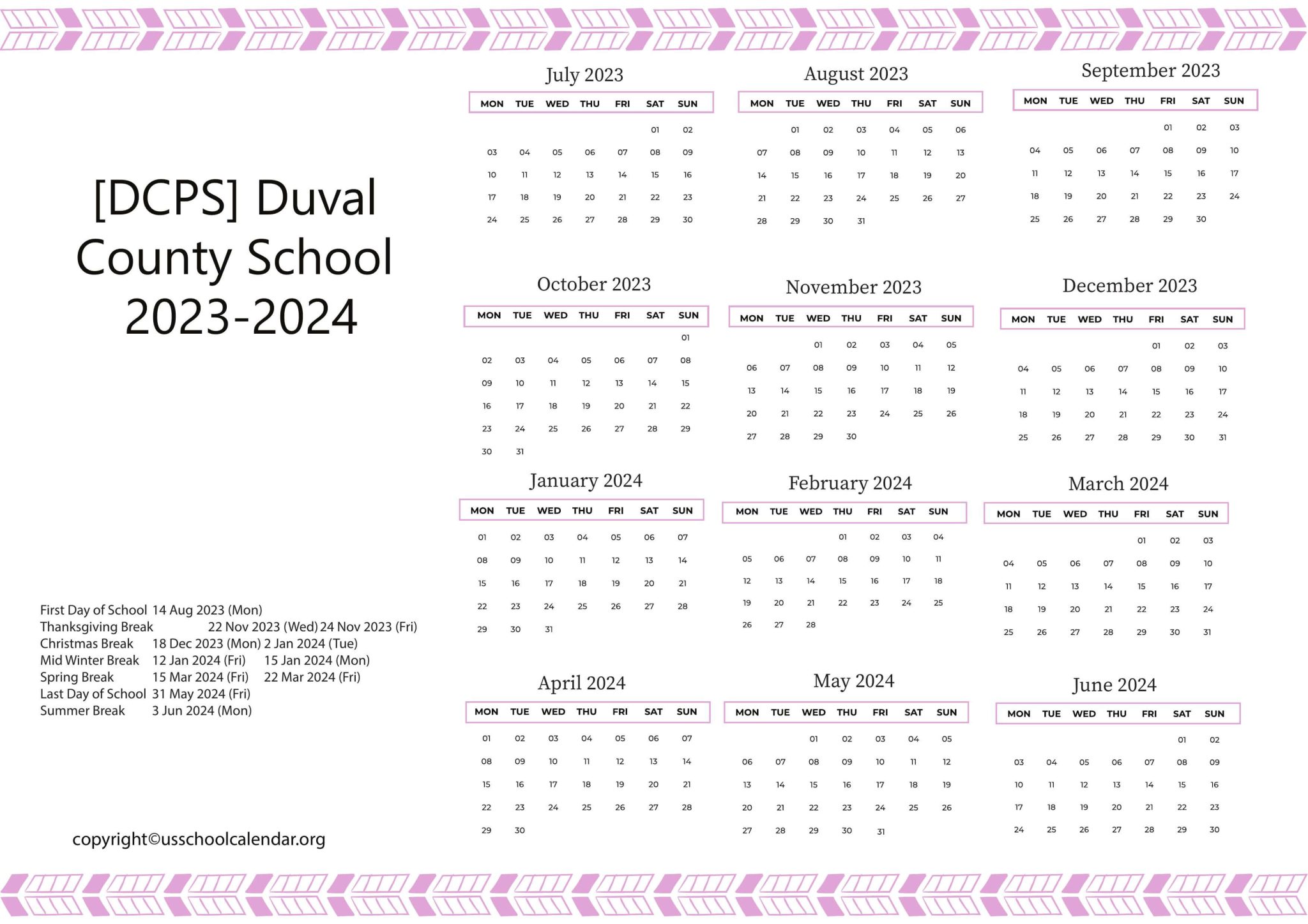 [DCPS] Duval County School Calendar with Holidays 20232024