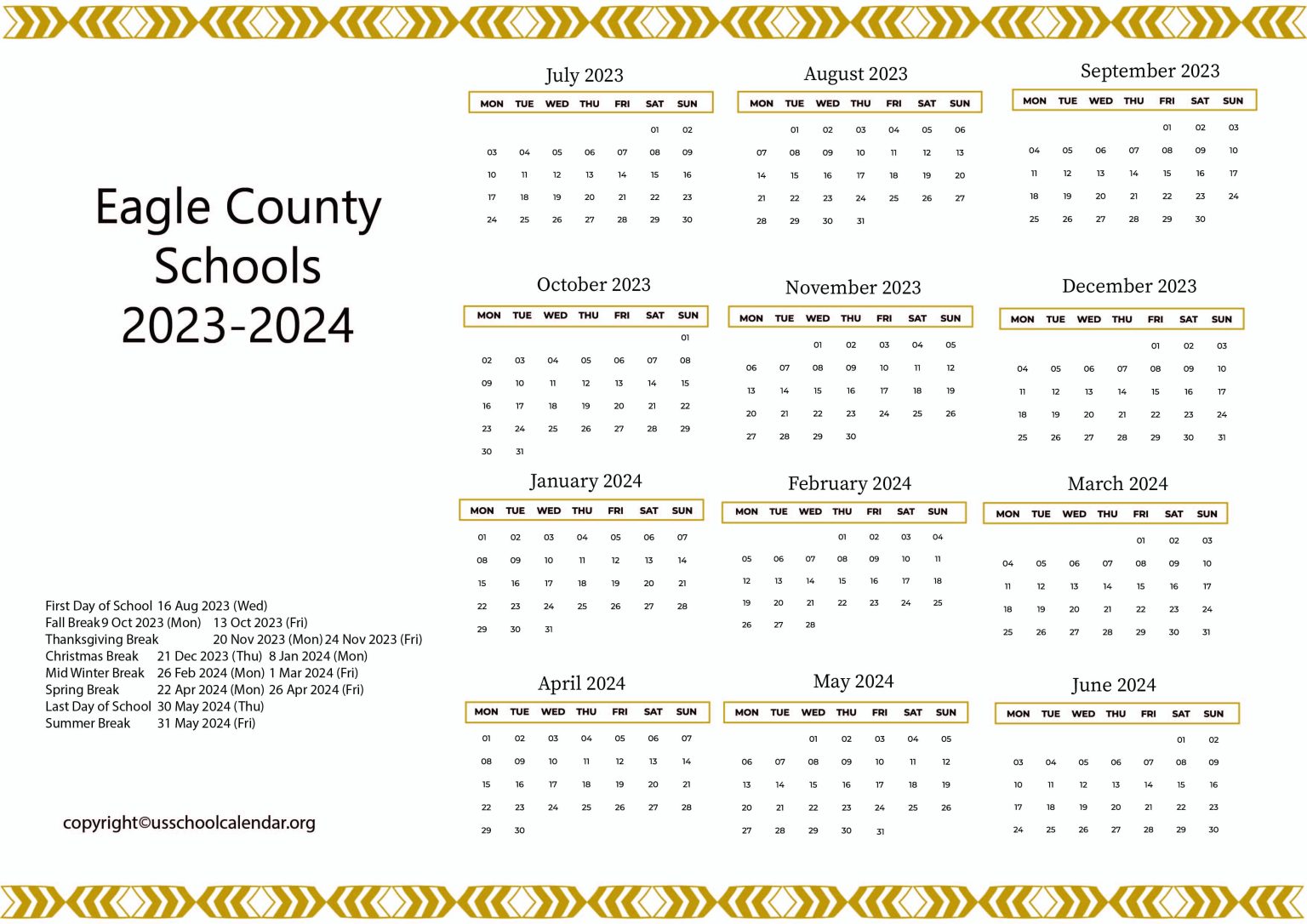 Eagle County Schools Calendar with Holidays 20232024