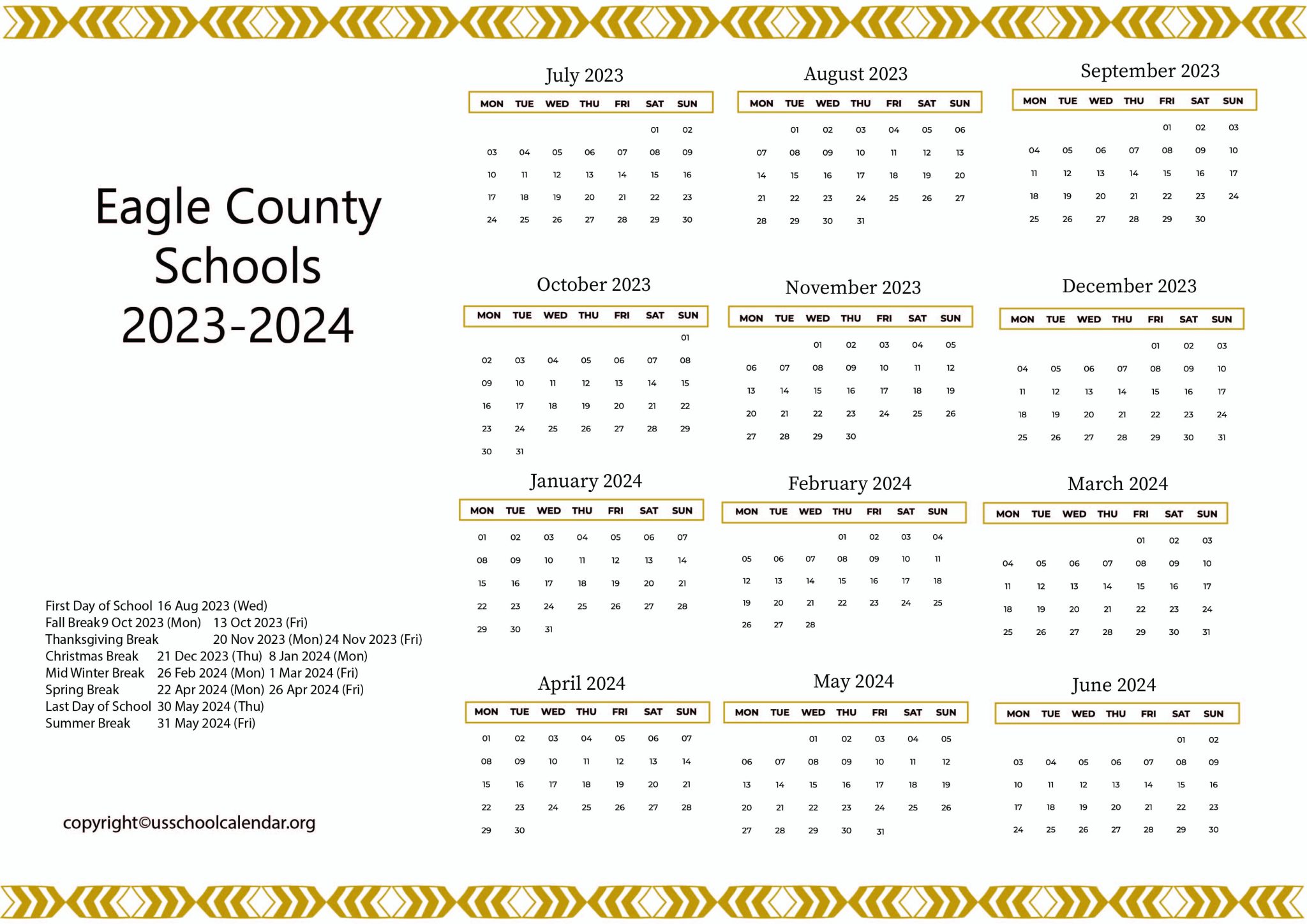 Eagle County Schools Calendar with Holidays 20232024