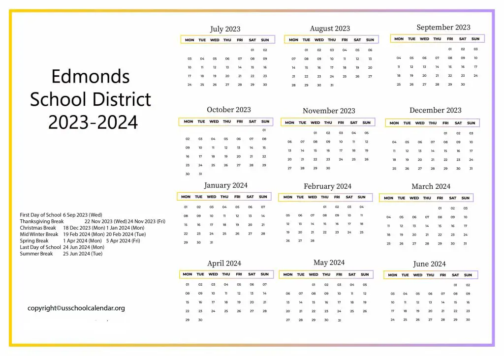 Edmonds School District Holiday Calendar