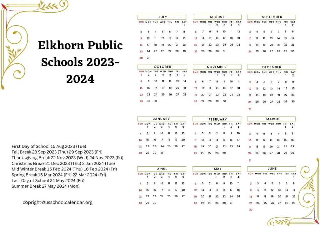 Elkhorn School District Calendar