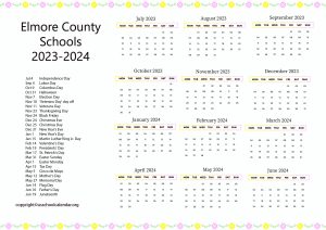 Elmore County Schools Calendar with Holidays 2023-2024