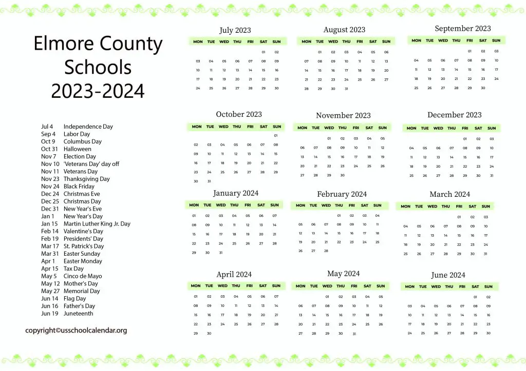 Elmore County Schools Calendar