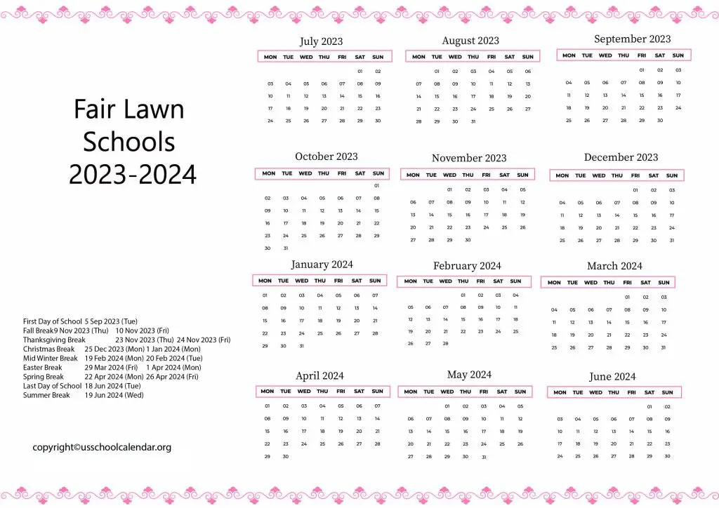 Fair Lawn School District Calendar