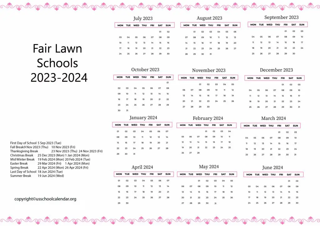 Fair Lawn Schools Calendar With Holidays 2023 2024