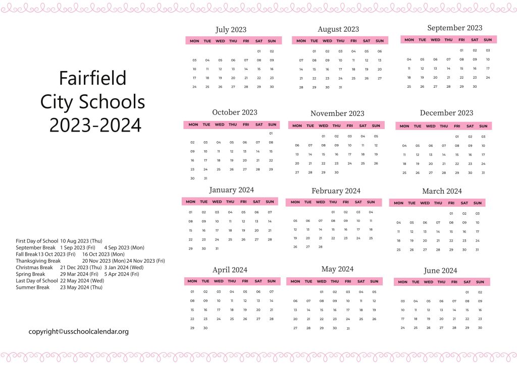 Fairfield Schools Calendar