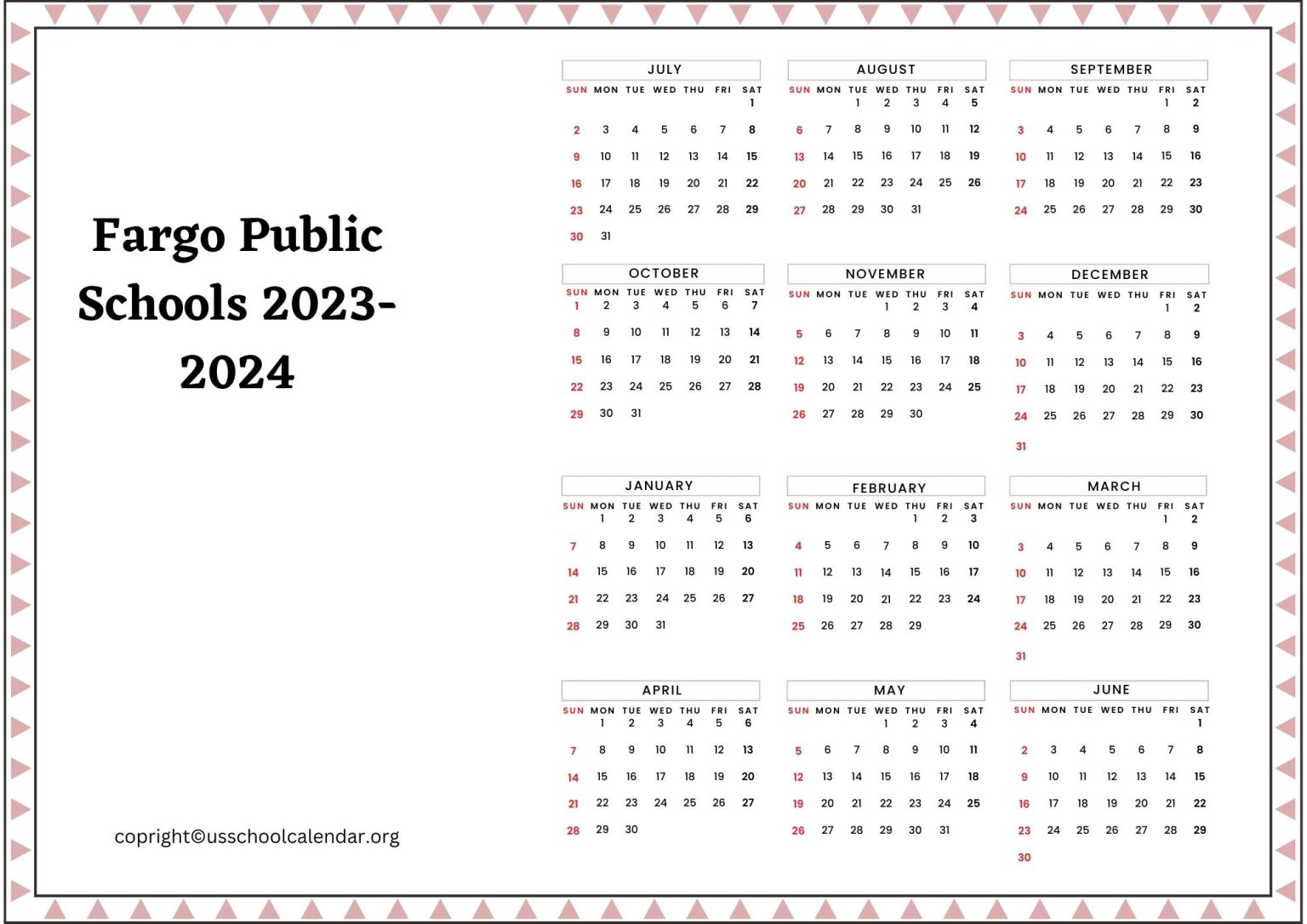 Fargo Public Schools Calendar with Holidays 20232024