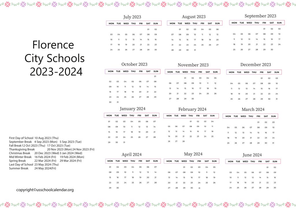 Florence City Schools Calendar