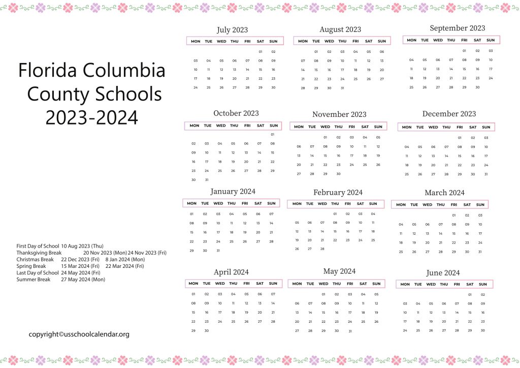 Florida Columbia Schools Calendar