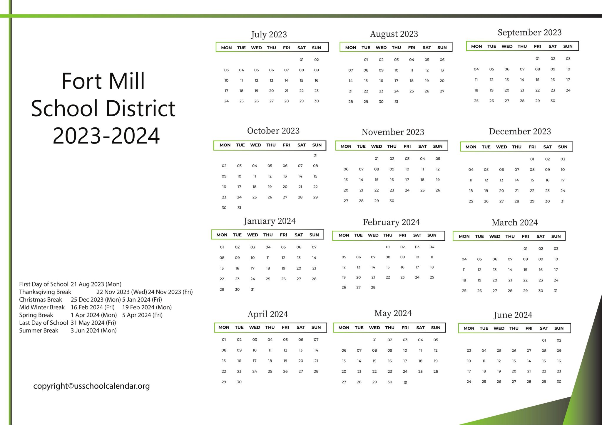 Fort Mill School District Calendar With Holidays 2023 2024