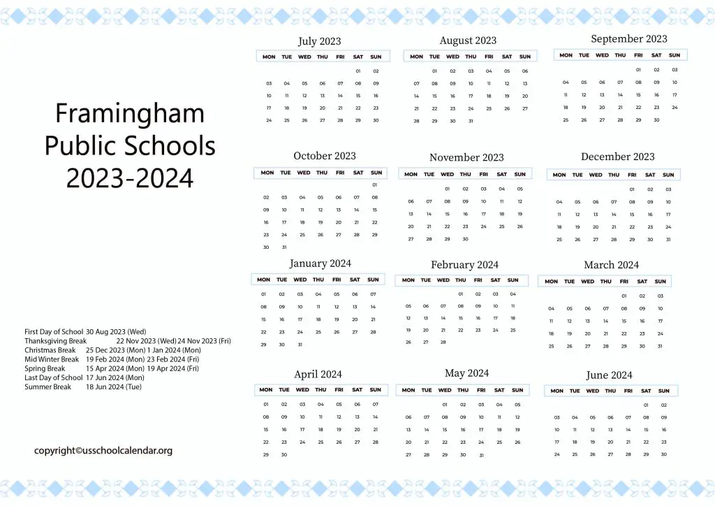 Framingham Public Schools Calendar