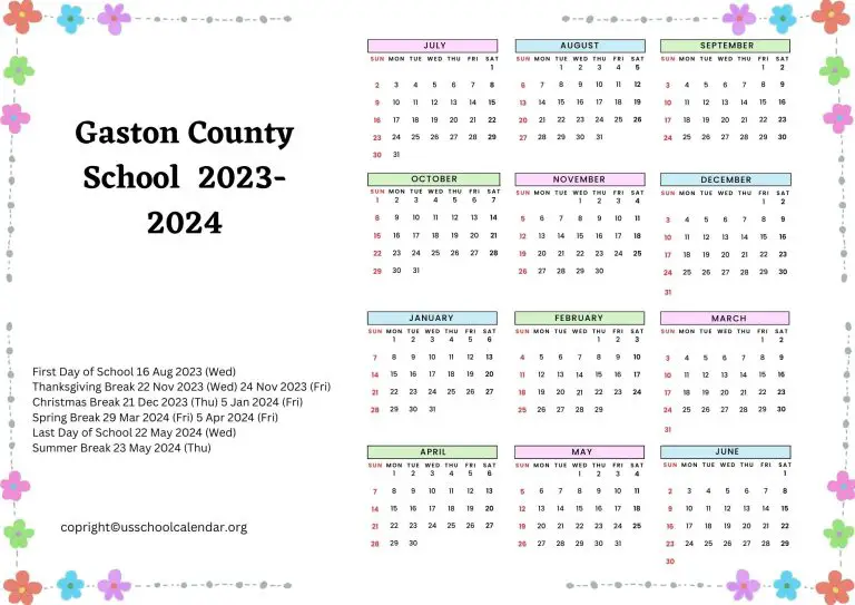 Gaston County School Calendar with Holidays 20232024