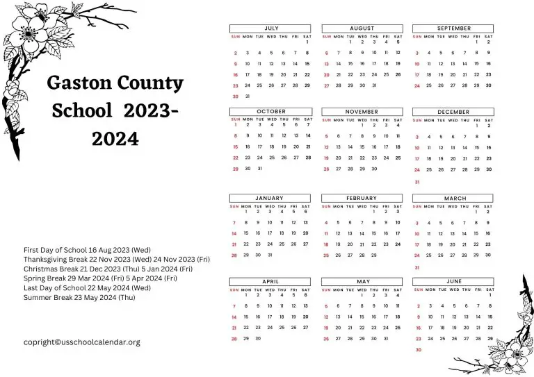 Gaston County School Calendar with Holidays 20232024