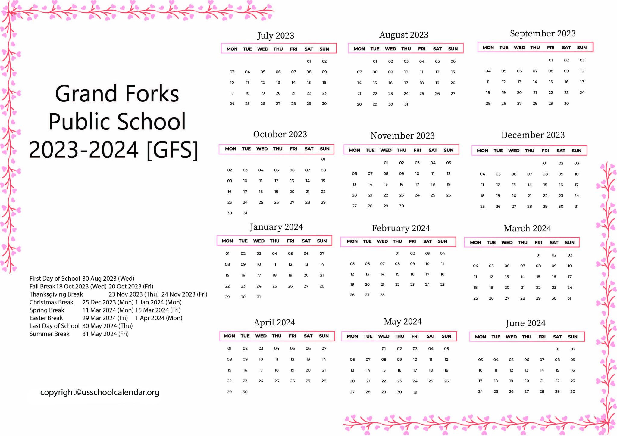 Grand Forks Public Schools Calendar Holidays 20232024 [GFS]