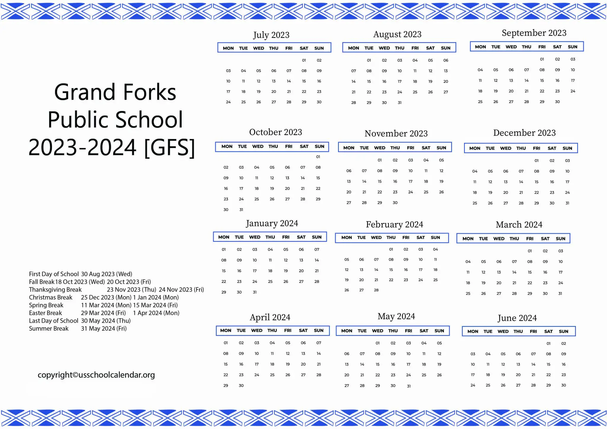 Grand Forks Public Schools Calendar Holidays 2023 2024 GFS