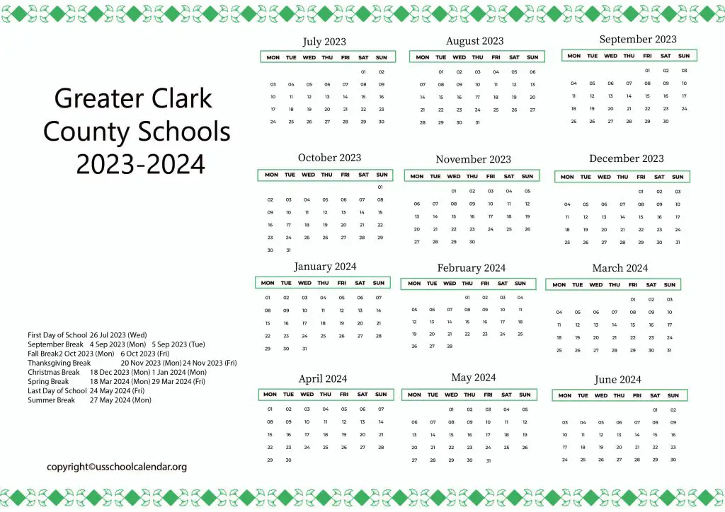 Greater Clark County Schools Calendar