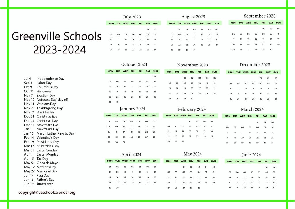 Greenville Schools Calendar