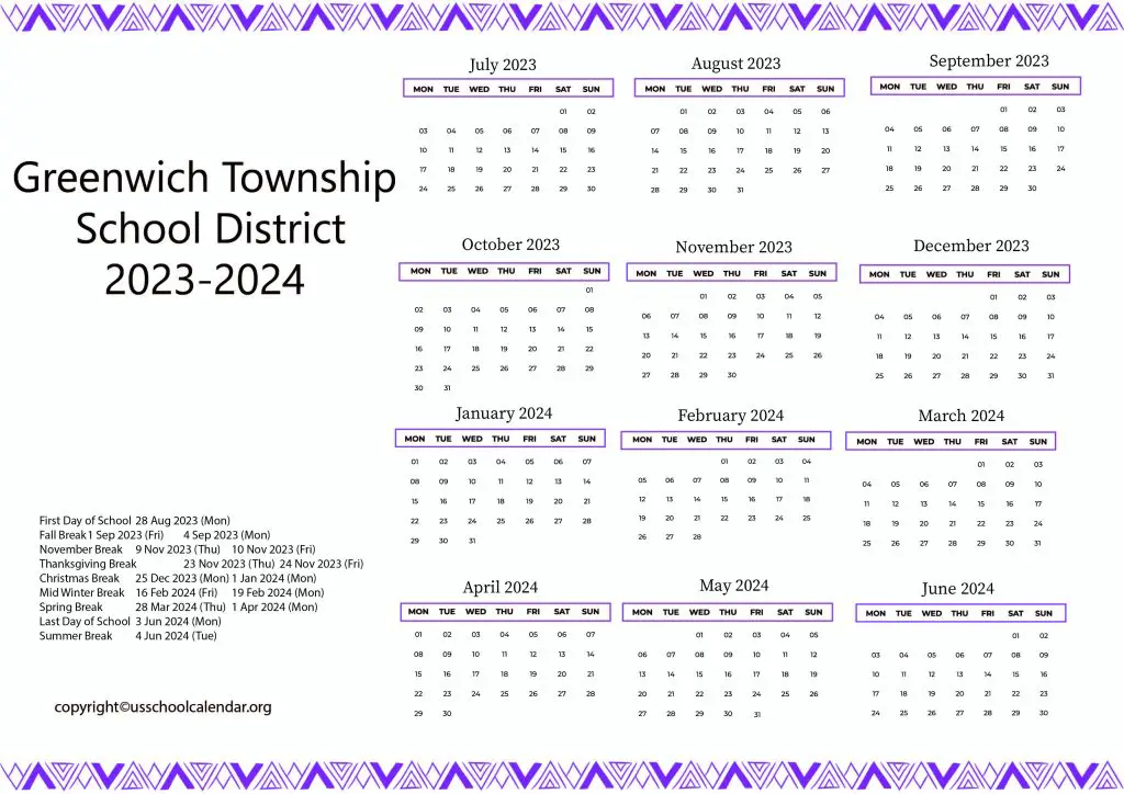 Greenwich School District Calendar