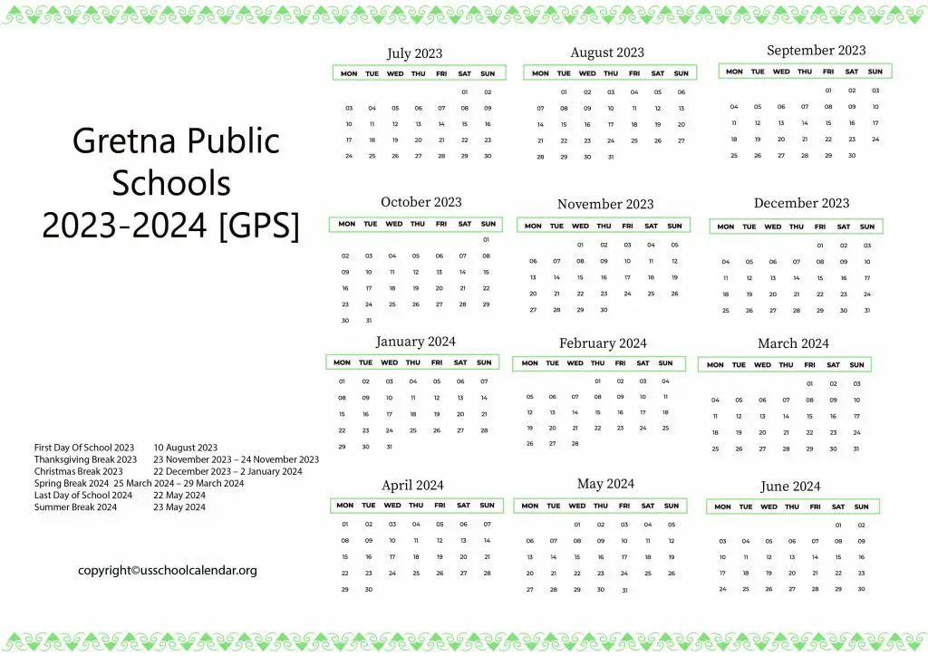 Gretna Public Schools Calendar