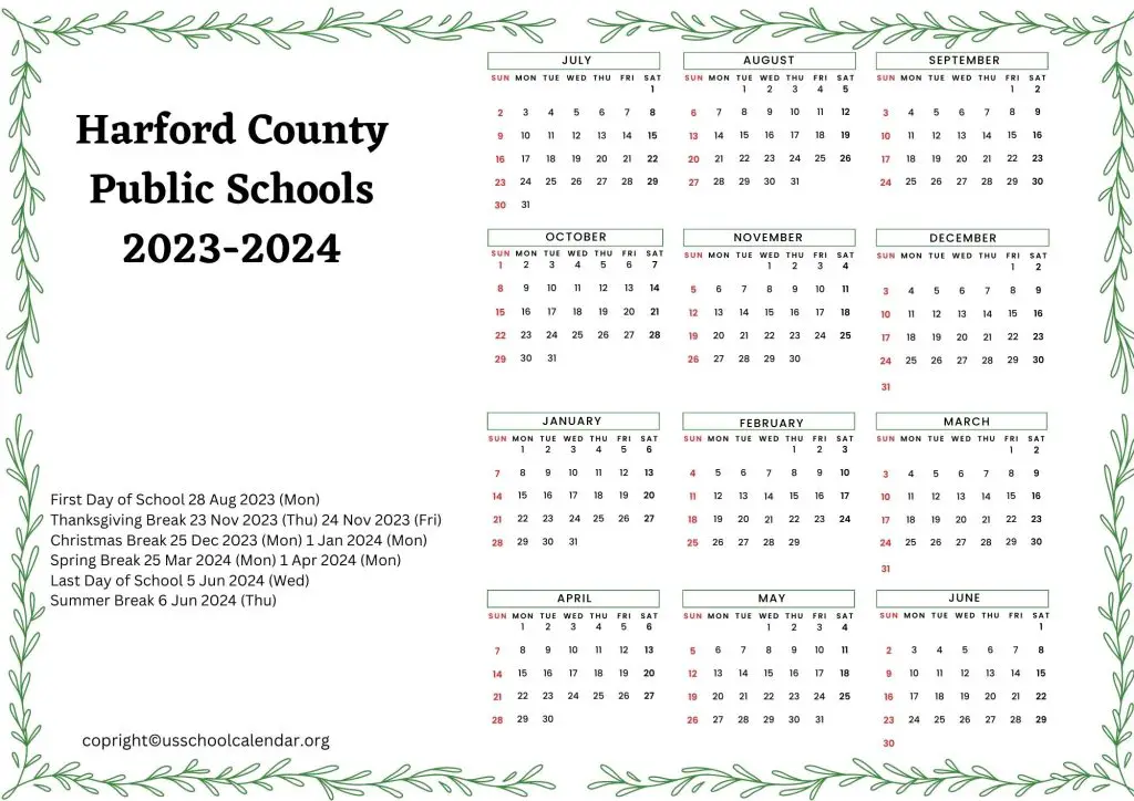 Harford County Public Schools District Calendar