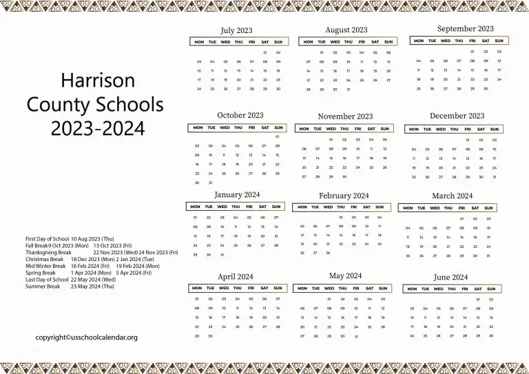 Harrison County Schools Calendar with Holidays 20252025