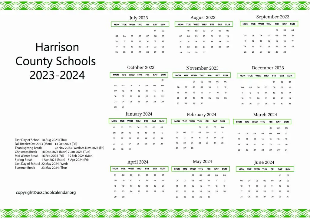 Harrison County Schools Calendar