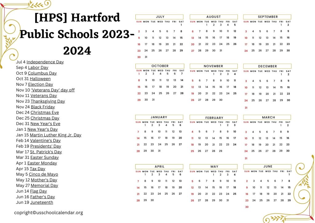Hartford Public Schools Calendar