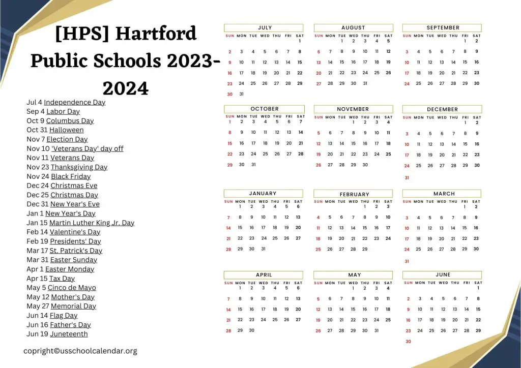 Hartford School Calendar