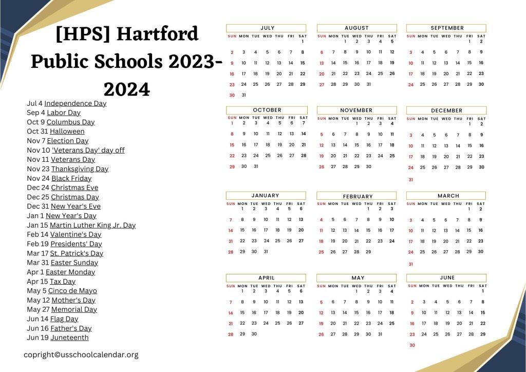  HPS Hartford Public Schools Calendar With Holidays 2023 2024