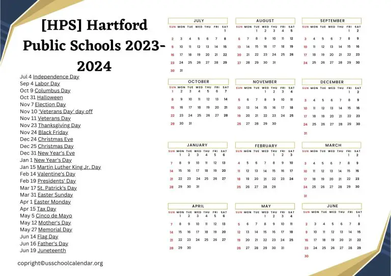 [HPS] Hartford Public Schools Calendar with Holidays 20232024