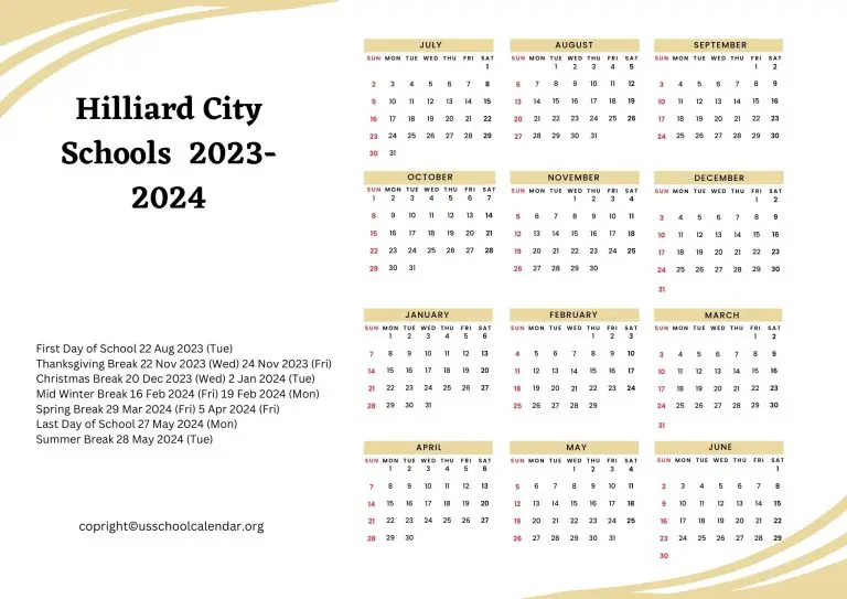 Hilliard City Schools Calendar with Holidays 20232024