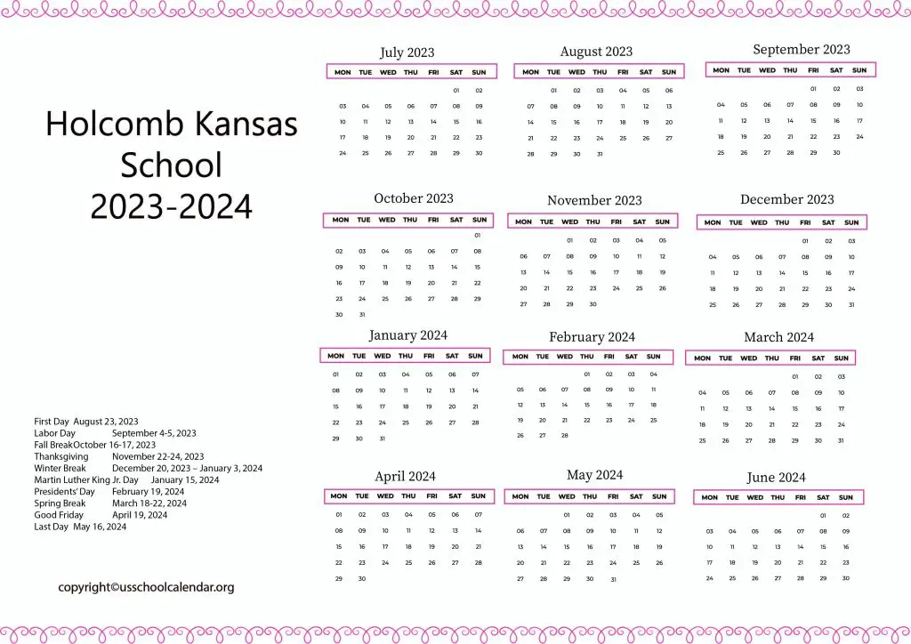 Holcomb Kansas School Calendar