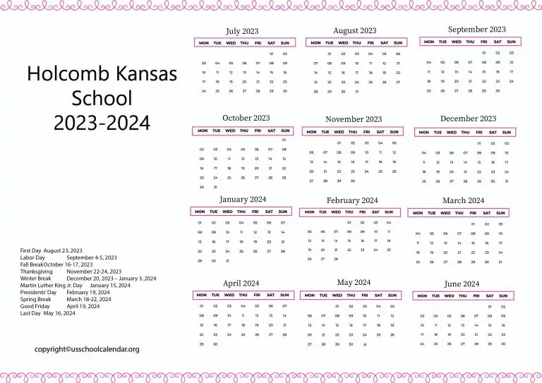 Kansas School Calendar with Holidays 20232024