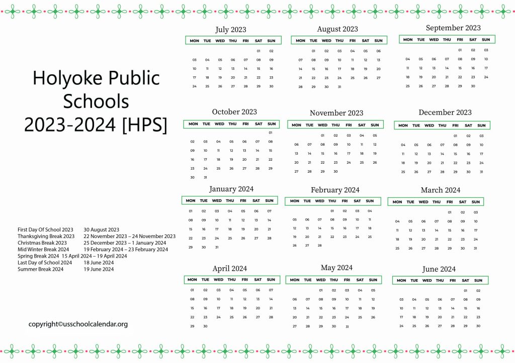 Holyoke Public Schools Calendar