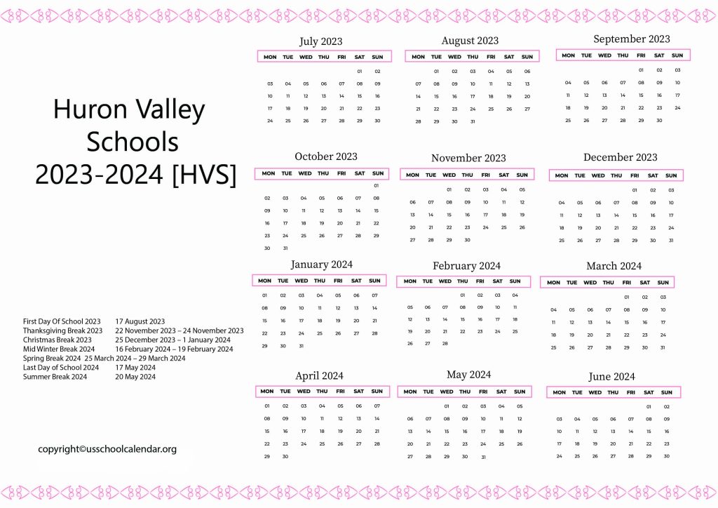 Huron Valley Schools Calendar