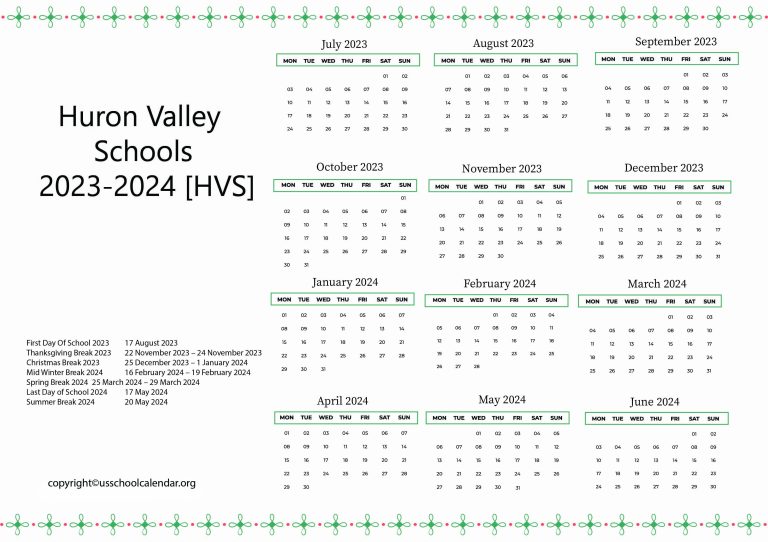 Huron Valley Schools Calendar With Holidays 2023 2024 HVS 