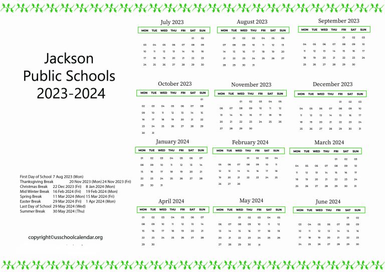 Jackson Public Schools Calendar with Holidays 2023 2024