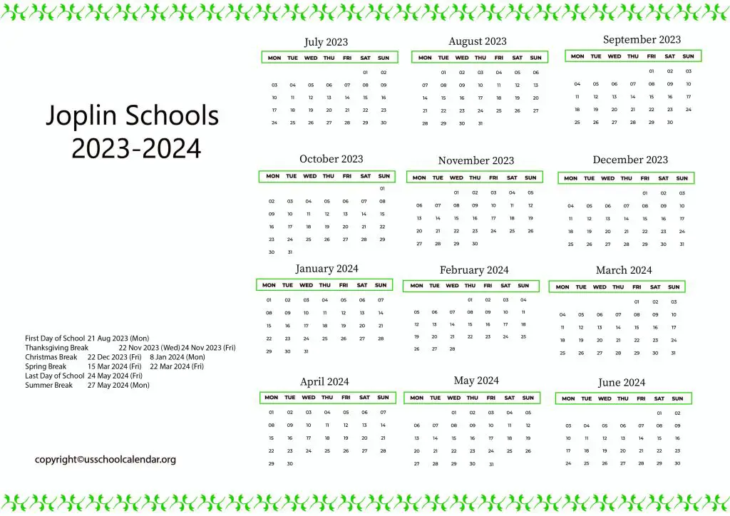 Joplin Schools District Calendar