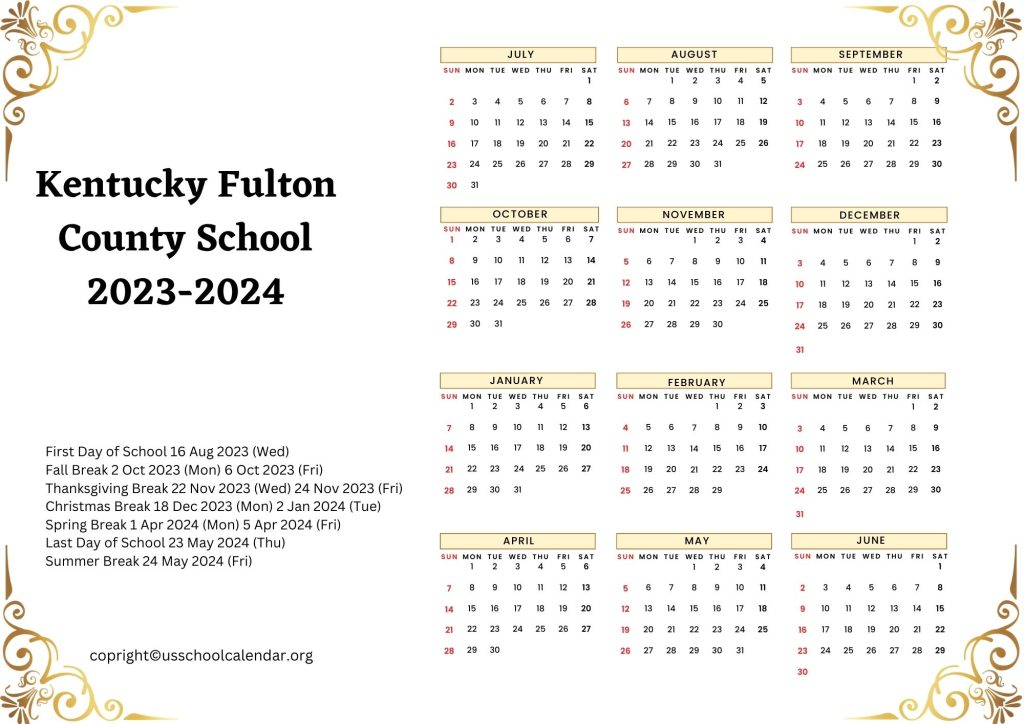 Kentucky Fulton County School Calendar
