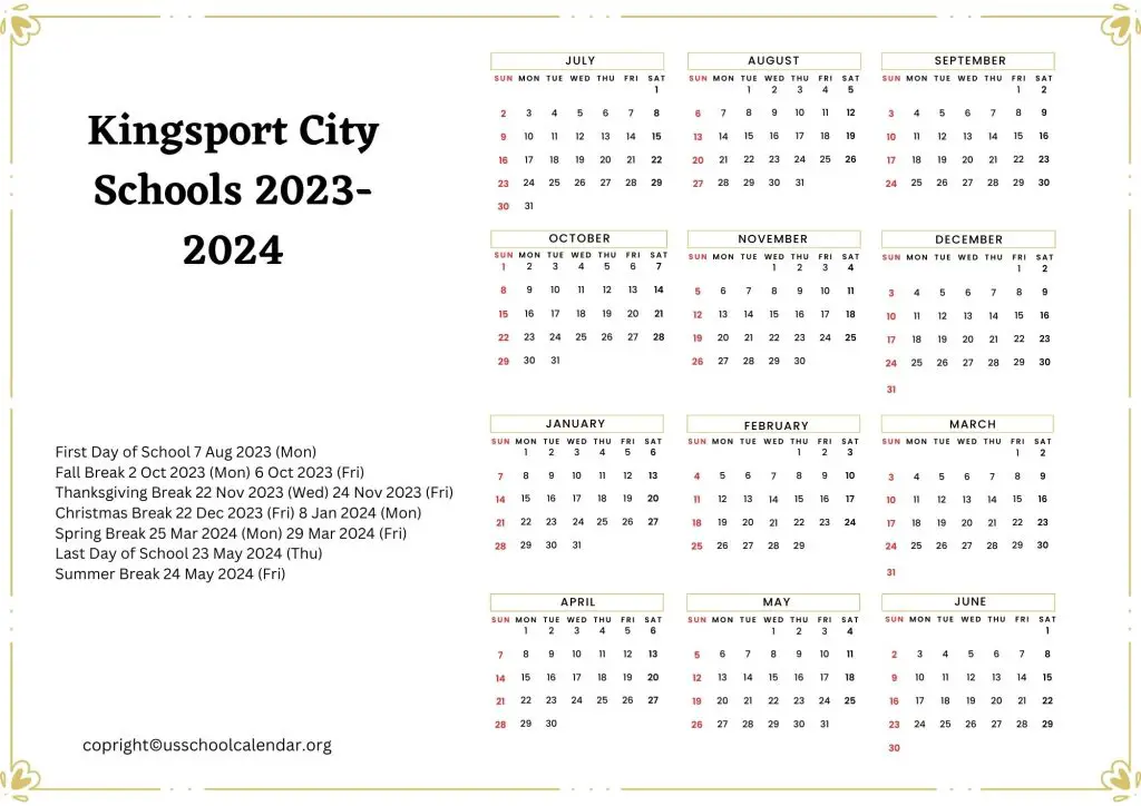 Kingsport City School District Calendar