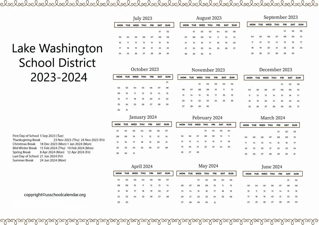Lake Washington School District Calendar