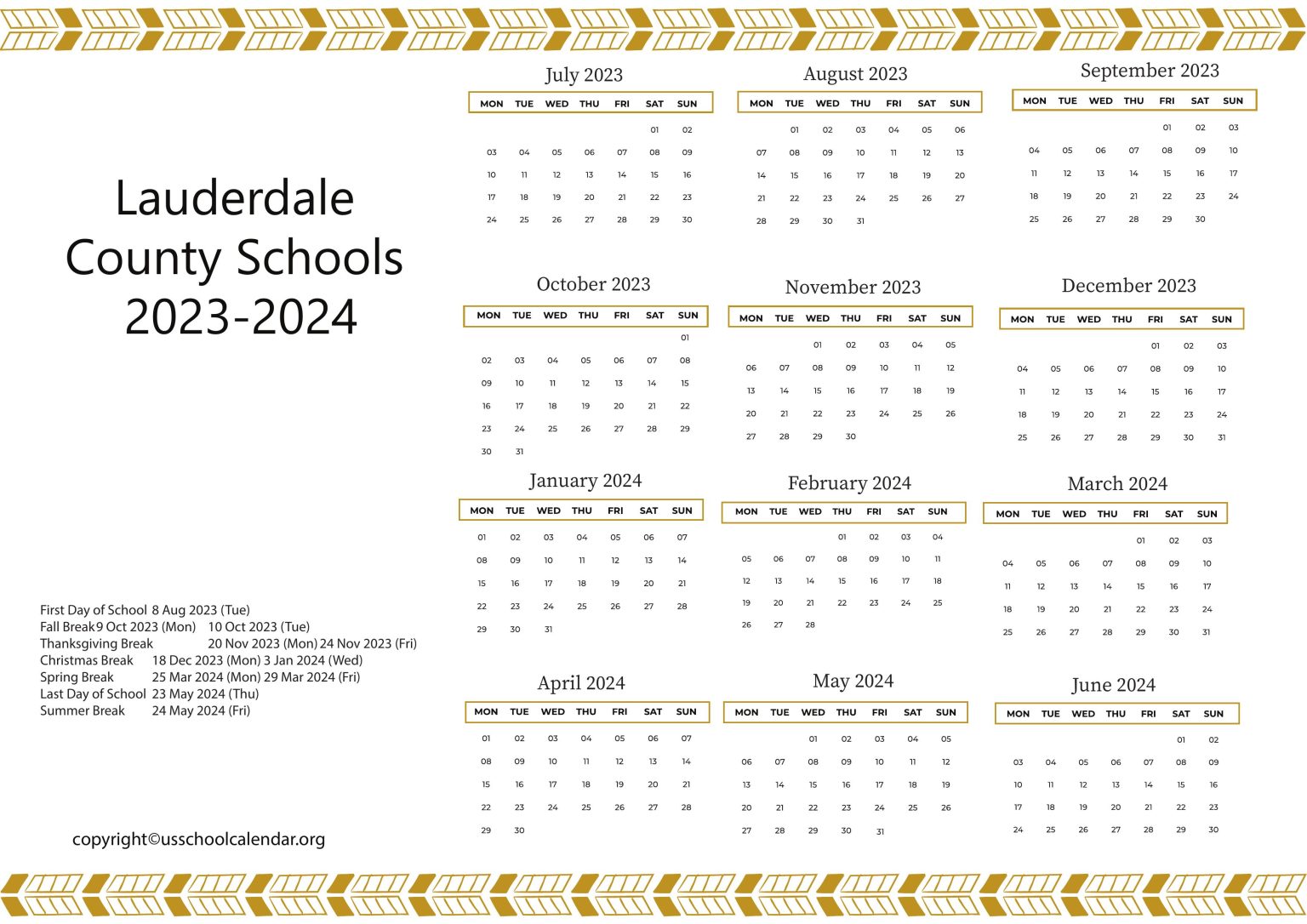 Lauderdale County Schools Calendar with Holidays 20232024